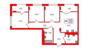 Квартира в ЖК «Включи», 3 комнатная, 82.33 м², 5 этаж