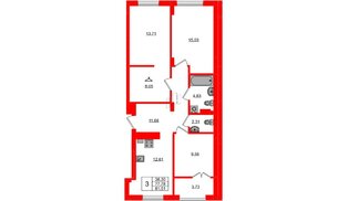 Квартира в ЖК «Включи», 3 комнатная, 81.51 м², 2 этаж