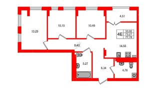 Квартира в ЖК «Включи», 3 комнатная, 77.78 м², 2 этаж