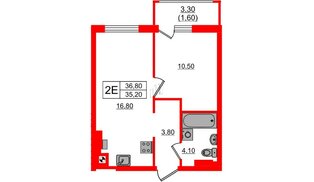 Квартира в ЖК «River Park-2», 1 комнатная, 36.8 м², 4 этаж