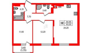 Квартира в ЖК «River Park-2», 2 комнатная, 64.9 м², 2 этаж