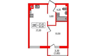 Квартира в ЖК «River Park-2», 1 комнатная, 37.4 м², 1 этаж