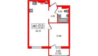 Квартира в ЖК «River Park-2», 1 комнатная, 43.1 м², 3 этаж
