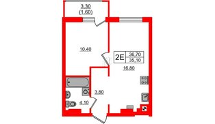 Квартира в ЖК «River Park-2», 1 комнатная, 36.7 м², 5 этаж