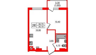 Квартира в ЖК «River Park-2», 1 комнатная, 36.7 м², 5 этаж