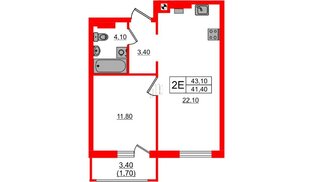 Квартира в ЖК «River Park-2», 1 комнатная, 43.1 м², 4 этаж