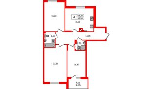 Квартира в ЖК «River Park-2», 3 комнатная, 93.2 м², 2 этаж
