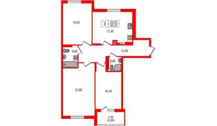 Квартира в ЖК «River Park-2», 3 комнатная, 92.5 м², 4 этаж