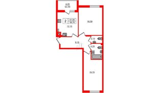 Квартира в ЖК «River Park-2», 2 комнатная, 61.8 м², 2 этаж