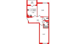 Квартира в ЖК «Ривер Парк-2», 2 комнатная, 61.5 м², 5 этаж