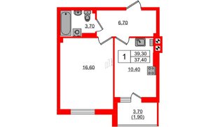 Квартира в ЖК «River Park-2», 1 комнатная, 39.3 м², 5 этаж