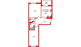 Квартира в ЖК «River Park-2», 2 комнатная, 61.5 м², 3 этаж