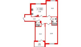 Квартира в ЖК «River Park-2», 3 комнатная, 93.2 м², 2 этаж