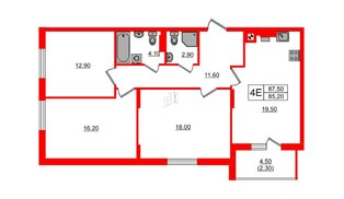 Квартира в ЖК «River Park-2», 3 комнатная, 87.5 м², 5 этаж