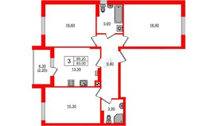 Квартира в ЖК «River Park-2», 3 комнатная, 85.2 м², 5 этаж