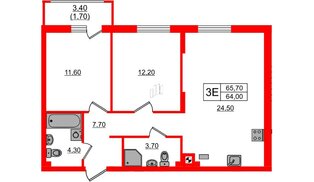 Квартира в ЖК «River Park-2», 2 комнатная, 65.7 м², 1 этаж