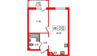 Квартира в ЖК «River Park-2», 1 комнатная, 43.5 м², 1 этаж