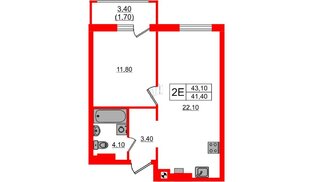 Квартира в ЖК «River Park-2», 1 комнатная, 43.1 м², 4 этаж