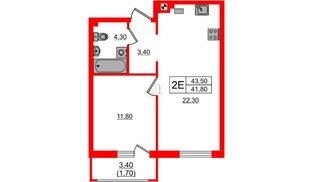 Квартира в ЖК «River Park-2», 1 комнатная, 43.5 м², 1 этаж