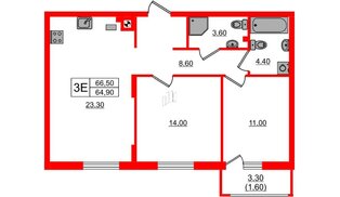 Квартира в ЖК «River Park-2», 2 комнатная, 66.5 м², 1 этаж
