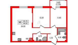 Квартира в ЖК «River Park-2», 2 комнатная, 65.7 м², 1 этаж