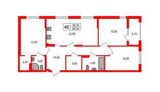 Квартира в ЖК «Дом на Красной», 3 комнатная, 89.3 м², 8 этаж