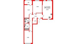 Квартира в ЖК «Дом на Красной», 3 комнатная, 94.9 м², 1 этаж