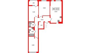 Квартира в ЖК «Дом на Красной», 3 комнатная, 94.4 м², 2 этаж