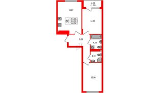 Квартира в ЖК «Расцвет Парк», 2 комнатная, 62.92 м², 2 этаж