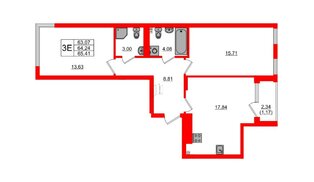 Квартира в ЖК «Расцвет Парк», 2 комнатная, 64.24 м², 3 этаж