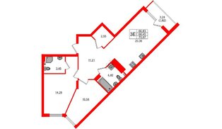 Квартира в ЖК «Расцвет Парк», 2 комнатная, 68.45 м², 2 этаж