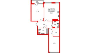 Квартира в ЖК «Расцвет Парк», 2 комнатная, 79.44 м², 3 этаж