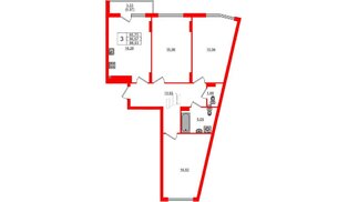 Квартира в ЖК «Расцвет Парк», 3 комнатная, 86.67 м², 3 этаж