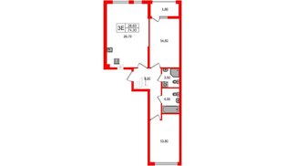 Квартира в ЖК «Дом на Красной», 2 комнатная, 74.3 м², 1 этаж
