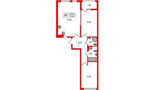 Квартира в ЖК «Дом на Красной», 2 комнатная, 73.8 м², 3 этаж