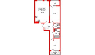 Квартира в ЖК «Дом на Красной», 2 комнатная, 70.8 м², 7 этаж