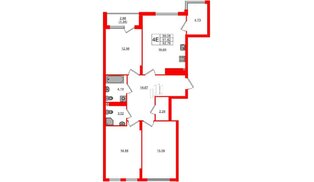 Квартира в ЖК «Расцвет Парк», 3 комнатная, 91.42 м², 2 этаж