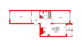 Квартира в ЖК «Расцвет Парк», 2 комнатная, 60.73 м², 2 этаж