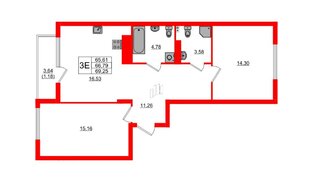 Квартира в ЖК «Расцвет Парк», 2 комнатная, 60.73 м², 4 этаж
