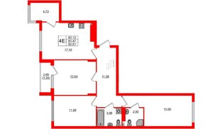 Квартира в ЖК «Расцвет Парк», 3 комнатная, 81.47 м², 3 этаж