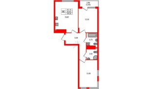 Квартира в ЖК «Расцвет Парк», 2 комнатная, 62.63 м², 2 этаж