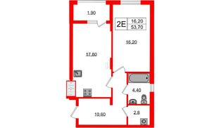 Квартира в ЖК «Дом на Красной», 1 комнатная, 53.7 м², 1 этаж