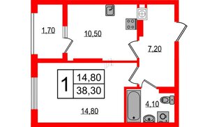 Квартира в ЖК «Дом на Красной», 1 комнатная, 38.3 м², 8 этаж