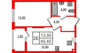 Квартира в ЖК «Дом на Красной», 1 комнатная, 40.4 м², 1 этаж