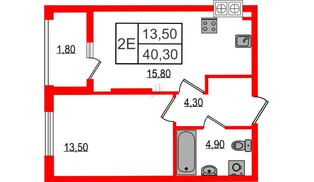 Квартира в ЖК «Дом на Красной», 1 комнатная, 40.3 м², 1 этаж