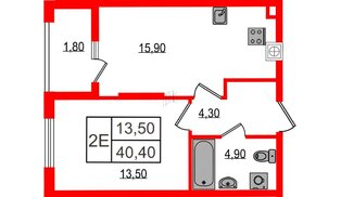 Квартира в ЖК «Дом на Красной», 1 комнатная, 40.4 м², 1 этаж