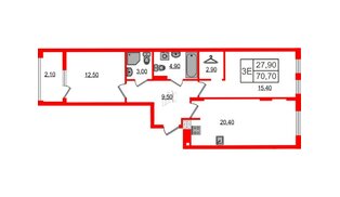 Квартира в ЖК «Дом на Красной», 2 комнатная, 70.7 м², 1 этаж