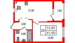 Квартира в ЖК «Дом на Красной», 1 комнатная, 41.6 м², 1 этаж