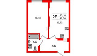 Квартира в ЖК «Дом на Красной», 1 комнатная, 42.5 м², 4 этаж