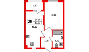Квартира в ЖК «Дом на Красной», 1 комнатная, 39.9 м², 1 этаж